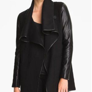 Mackage - Black Wool and Leather Drape Coat
